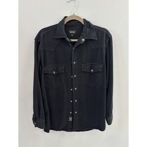 Hugo Boss Men's Black Button Up Shirt S Snap Front Logo Pockets